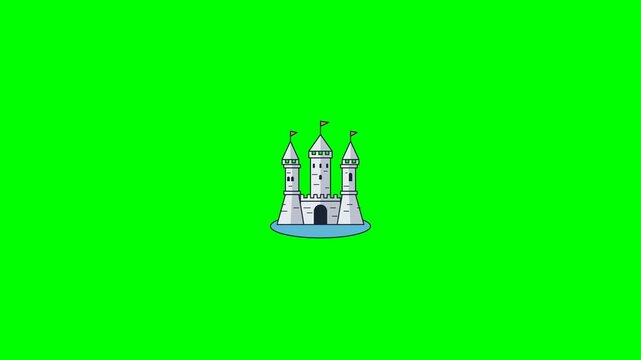 Pixel art castle on solid green screen for video editing and game design