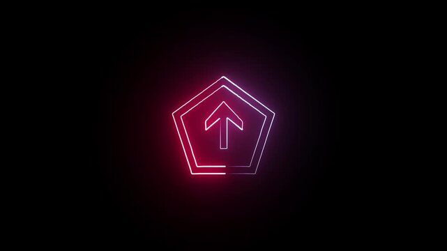 neon pink color direction pentagon up arrow icon animation signal sign symbol on black background