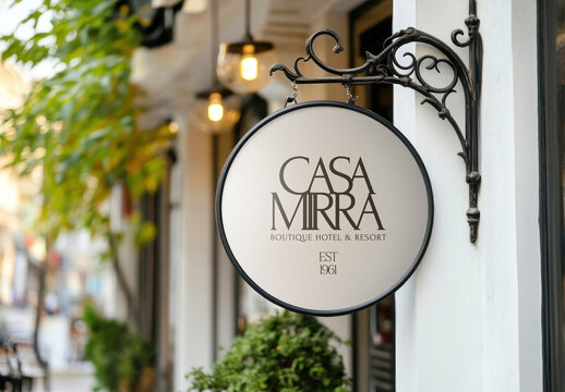 Charming Boutique Hotel Sign Mockup PSD