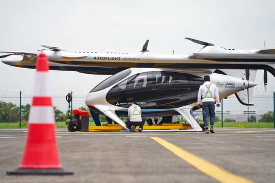 Almaty, Kazakhstan - 05.19.2026 : Preparing an air taxi for takeoff at a special site.