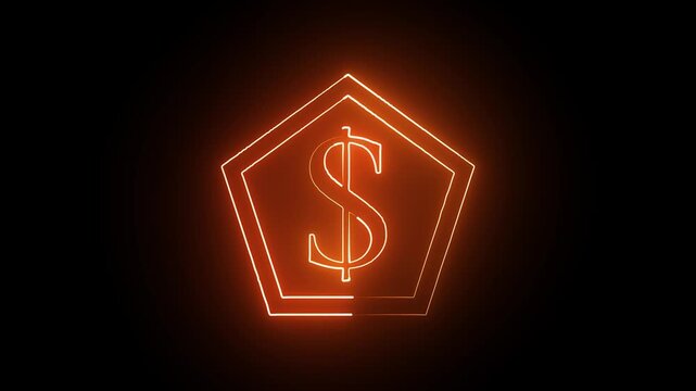 Abstract neon Dollar icon conceptual business animation background.