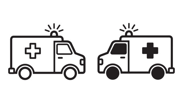 Ambulance emergency vehicles icon illustration on dark background with medical cross symbols and siren lights
