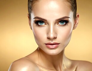 Fototapeta premium Beautiful woman with makeup and blue eyes.