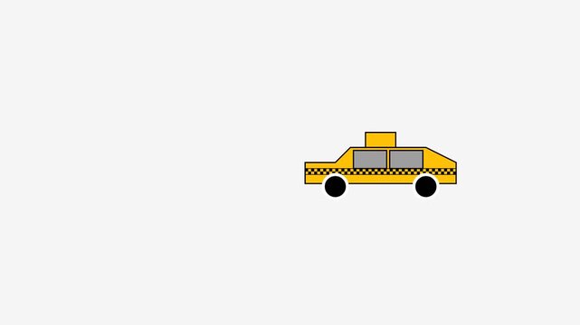 Simple flat vector illustration of a yellow taxi cab driving on a gray background