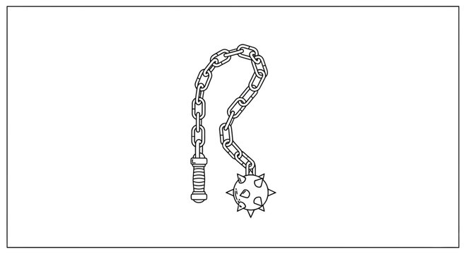 Medieval Flail Weapon, Spiked Ball on Chain, Handheld Combat Tool Illustration