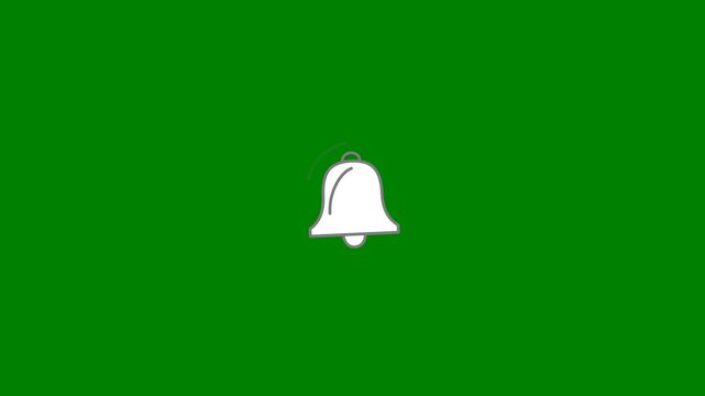Simple white notification bell icon animation on a solid green chroma key background