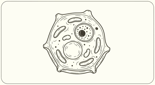 Illustration of an Amoeba cell, a single-celled organism, with nucleus and organelles