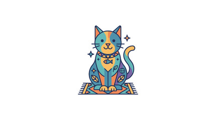 Stylized Geometric Cat Illustration with Ethnic Patterns © Alvero Wijaya