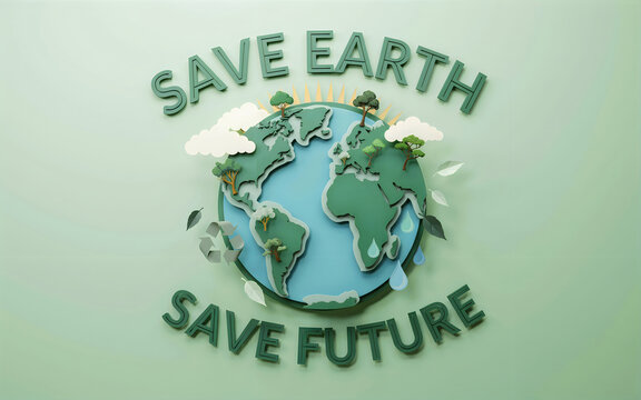 Save earth and future eco message with green globe illustration