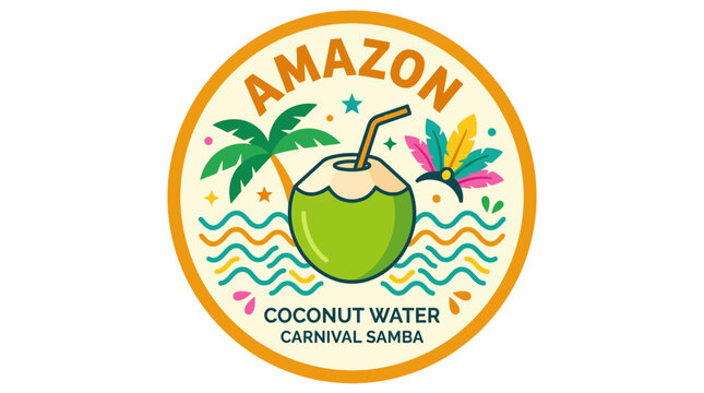 Amazon Coconut Water Carnival Samba Tropical Round Beverage Logo