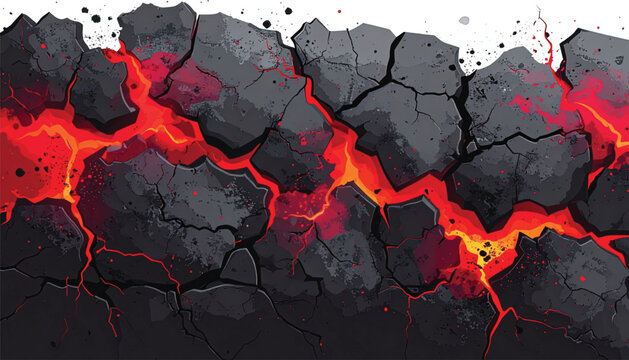 Cracked earth with lava flow.