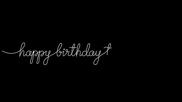 Happy Birthday Alpha Channel White Cursive Text on Black Background