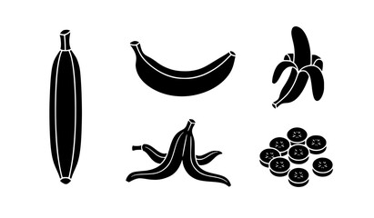 Black and white banana fruit icons set © KHATUN