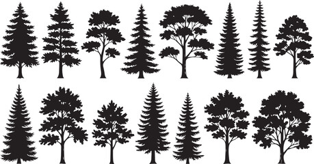 Obraz premium Vintage Forest Tree Silhouette Vector Set Woodland Nature Illustration Collection