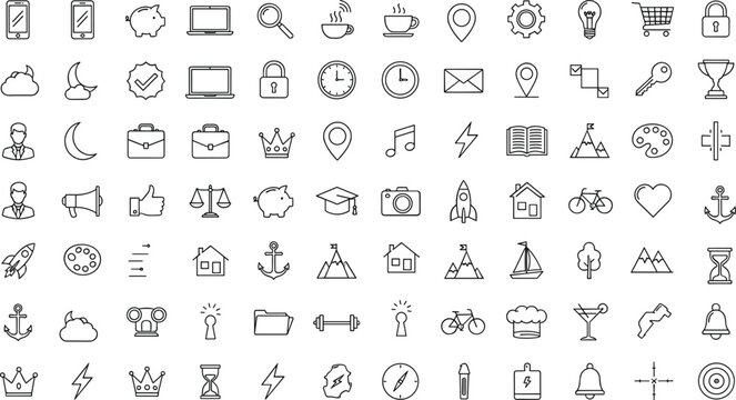Mega collection of universal web and business thin line icons set with lifestyle technology finance education and navigation symbols