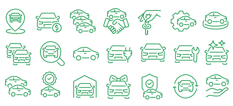 Automobile and car dealer editable stroke outline icon isolated on white background flat vector illustration. Pixel perfect. 64 x 64.