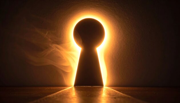 Glowing keyhole in a dark background.