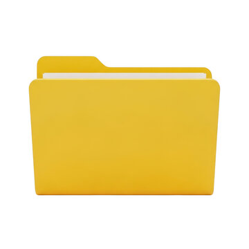 Yellow folder icon with open tab isolated on transparent background