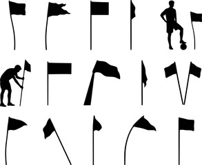 Soccer football corner flag post pitch silhouettes vector icon set isolated © raccoontail