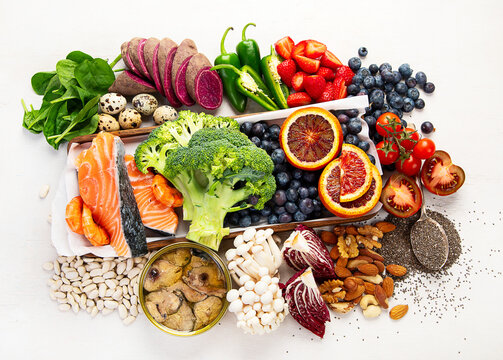 Healthy balanced dieting concept. Selection of rich antioxidant food.