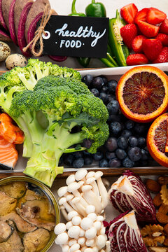 Healthy balanced dieting concept. Selection of rich antioxidant food.