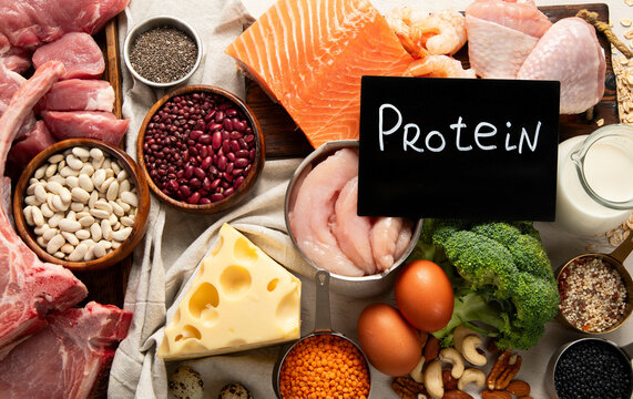 Food products rich in protein. High-protein diet.