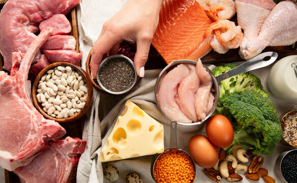 Food products rich in protein. High-protein diet.