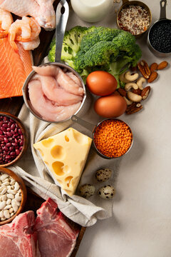Food products rich in protein. High-protein diet.