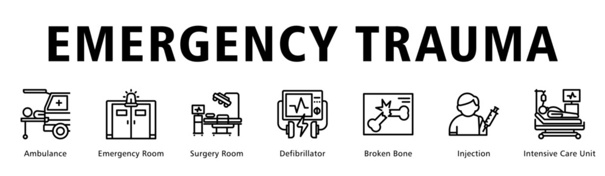 Emergency Trauma web banner icon vector illustration portraying urgent accident response and life saving medical procedures.