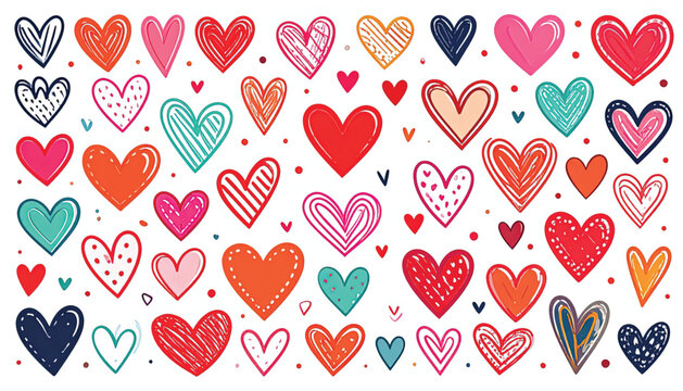 Colorful Hearts Valentine Day Symbols.