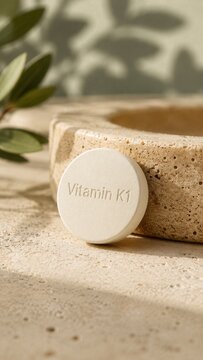 Vitamin K1 on a natural stone surface with plant shadows