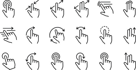 Touchscreen hand gestures line icon set with tap swipe pinch zoom scroll rotate multi touch finger interface navigation © vector design 