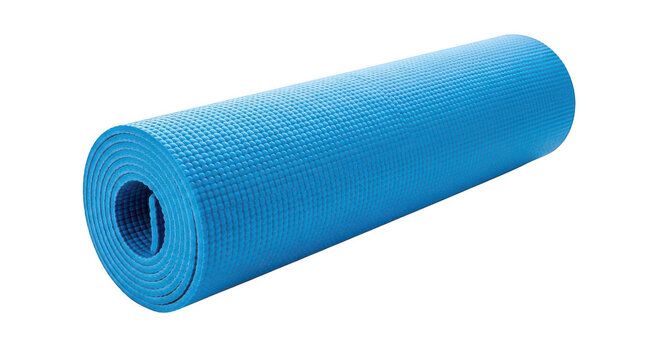 Blue exercise foam roller on floor isolated on transparent background