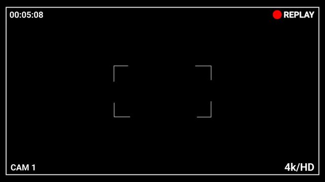  video camera replay screen overlay preview with timer on a transparent background, Video replaying template with REPLAY icon for video cameras, 4k camcorder interface,recording camera screen interfac