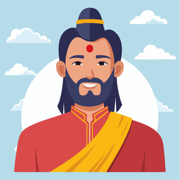Illustration of a smiling man with a beard and bindi