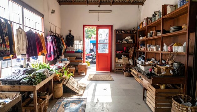 Interior of a rustic local grocery general store.
