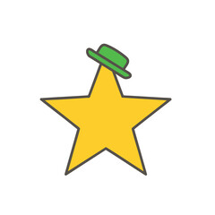 Obraz premium Yellow five pointed star character wearing a green hat.