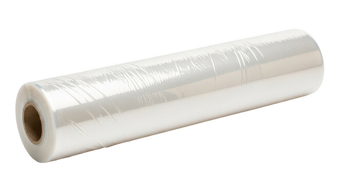 Roll of clear plastic wrap on kitchen counter isolated on transparent background