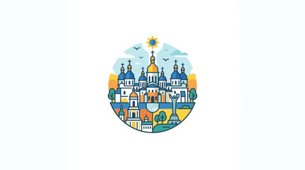 Kyiv City Skyline Illustration with Saint Sophia Cathedral © Abimanyu Raihan