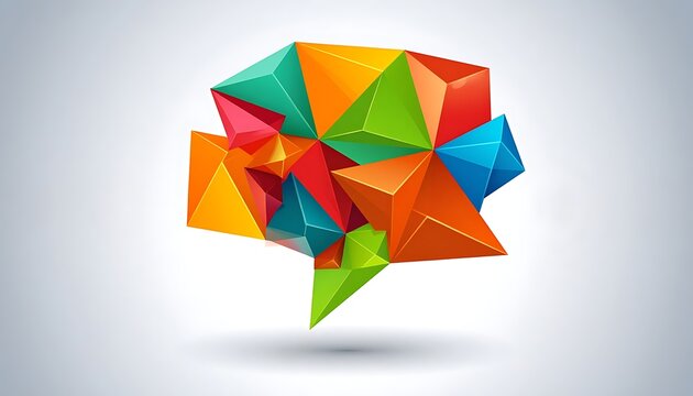 A colorful, geometric brain made of various polygons
