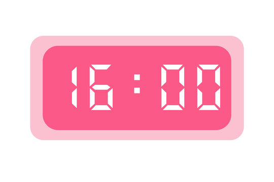 pink digital clock, showing 16:00 with white numbers on a white background