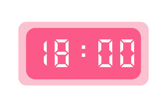 pink digital clock, showing 18:00 with white numbers on a white background