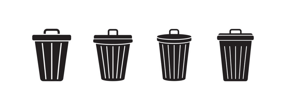 trash cans with lids in different angles isolated on white background