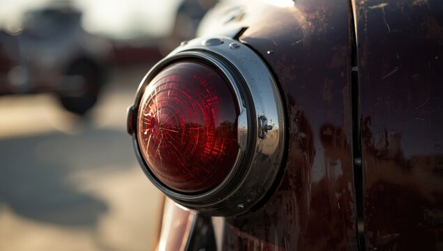Detailed perspective of vintage car's rear light.