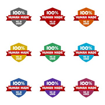Human made, No AI  icon isolated on white background. Set icons colorful