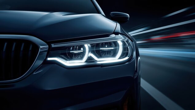 Detailed view of contemporary vehicle headlight.