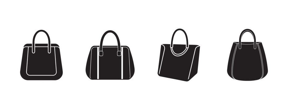 handbags with white outlines on white background for design and fashion concepts  various shapes and handles