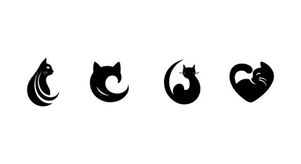Set of minimalist cat logos, creative feline silhouettes, vector illustrations © AchmadFadhil