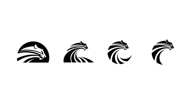 Set of abstract cougar or panther head logo icons in minimalist style