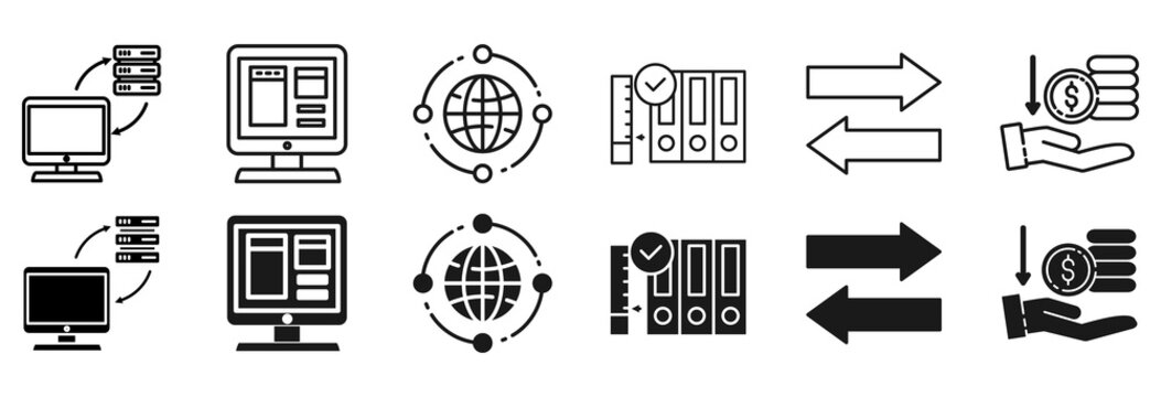 Edge computing icon set vector illustration concept relate to distributed computing, application, device nodes, data volume, traffic and reduce costs